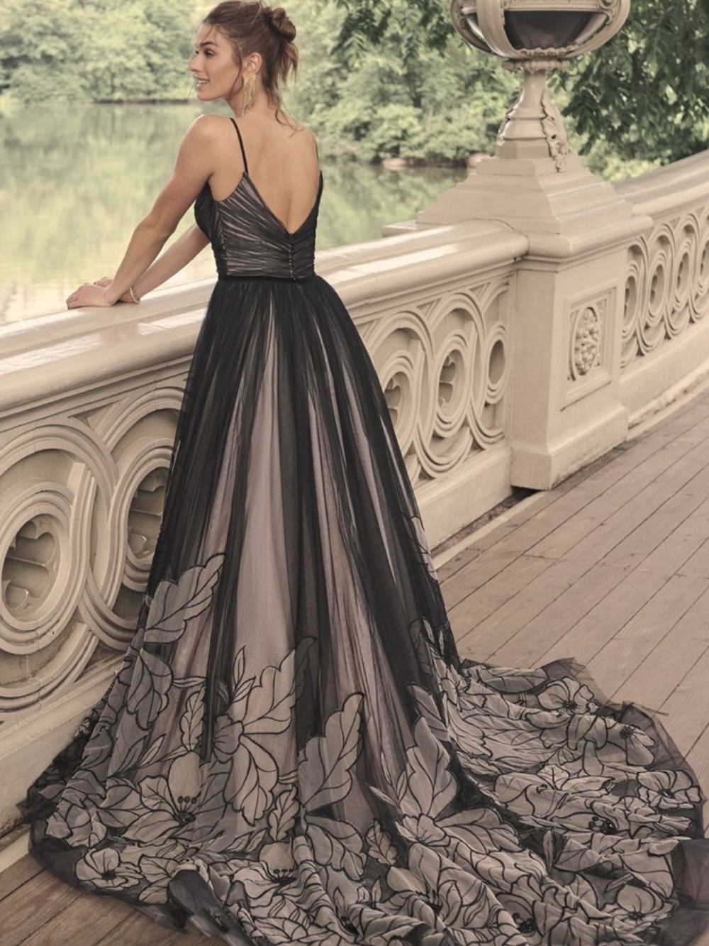 Maggie Sottero Watson - Black Floral-Embroidered Tulle Wedding Gown